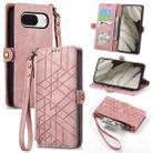 For Google Pixel 8 Pro Geometric Zipper Wallet Side Buckle Leather Phone Case(Pink) - 1