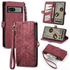 For Google Pixel 7 Geometric Zipper Wallet Side Buckle Leather Phone Case(Red) - 1