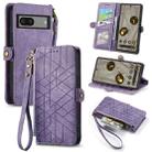 For Google Pixel 7A Geometric Zipper Wallet Side Buckle Leather Phone Case(Purple) - 1