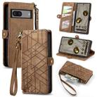 For Google Pixel 6A Geometric Zipper Wallet Side Buckle Leather Phone Case(Brown) - 1