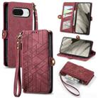 For Google Pixel 8a Geometric Zipper Wallet Side Buckle Leather Phone Case(Red) - 1