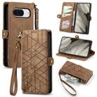 For Google Pixel 8a Geometric Zipper Wallet Side Buckle Leather Phone Case(Brown) - 1