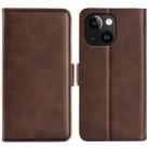 For iPhone 15 Dual-side Magnetic Buckle Horizontal Flip Leather Phone Case(Brown) - 1