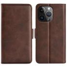 For iPhone 15 Pro Dual-side Magnetic Buckle Horizontal Flip Leather Phone Case(Brown) - 1