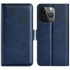 For iPhone 15 Pro Dual-side Magnetic Buckle Horizontal Flip Leather Phone Case(Dark Blue) - 1