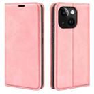 For iPhone 15 Retro-skin  Magnetic Suction Leather Phone Case(Pink) - 1