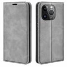 For iPhone 15 Pro Retro-skin  Magnetic Suction Leather Phone Case(Grey) - 1