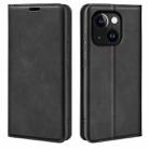 For iPhone 15 Plus Retro-skin  Magnetic Suction Leather Phone Case(Black) - 1