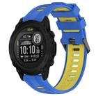 For Garmin Descent G1 Sports Two-Color Silicone Watch Band(Blue+Yellow) - 1