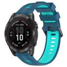 For Garmin Fenix 7 Pro Sports Two-Color Silicone Watch Band(Blue+Teal) - 1