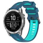 For Garmin Fenix 7 Sports Two-Color Silicone Watch Band(Blue+Teal) - 1