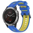 For Garmin Fenix 6 Sports Two-Color Silicone Watch Band(Blue+Yellow) - 1