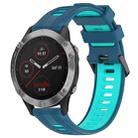 For Garmin Fenix 6 Sports Two-Color Silicone Watch Band(Blue+Teal) - 1