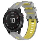 For Garmin Fenix 6 Pro Sports Two-Color Silicone Watch Band(Grey+Yellow) - 1