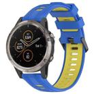 For Garmin Fenix 5 Plus Sports Two-Color Silicone Watch Band(Blue+Yellow) - 1