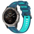 For Garmin Fenix 5 Plus Sports Two-Color Silicone Watch Band(Blue+Teal) - 1