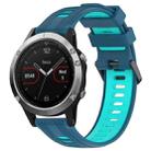 For Garmin Fenix 5 Sports Two-Color Silicone Watch Band(Blue+Teal) - 1