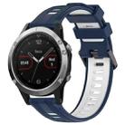 For Garmin Fenix 5 Sports Two-Color Silicone Watch Band(Midnight Blue+White) - 1