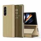 For Galaxy Z Fold 5 5G Plated Mirror Horizontal Flip Leather Case with Holder(Gold) - 1