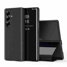 For Samsung Galaxy Z Fold7 Plated Mirror Horizontal Flip Leather Phone Case with Holder(Black) - 1