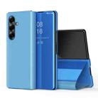 For Samsung Galaxy Z Fold7 Plated Mirror Horizontal Flip Leather Phone Case with Holder(Blue) - 1