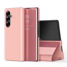 For Samsung Galaxy Z Fold7 Plated Mirror Horizontal Flip Leather Phone Case with Holder(Rose Gold) - 1
