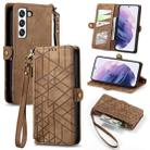 For Samsung Galaxy S23 Ultra 5G Geometric Zipper Wallet Side Buckle Leather Phone Case(Brown) - 1