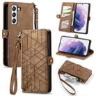 For Samsung Galaxy S22+ 5G Geometric Zipper Wallet Side Buckle Leather Phone Case(Brown) - 1