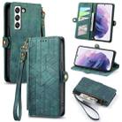 For Samsung Galaxy S22 Ultra 5G Geometric Zipper Wallet Side Buckle Leather Phone Case(Green) - 1