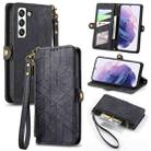 For Samsung Galaxy S21 FE 5G Geometric Zipper Wallet Side Buckle Leather Phone Case(Black) - 1