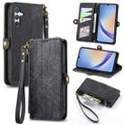 For Samsung Galaxy A70s Geometric Zipper Wallet Side Buckle Leather Phone Case(Black) - 1