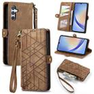 For Samsung Galaxy A12 Geometric Zipper Wallet Side Buckle Leather Phone Case(Brown) - 1