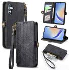 For Samsung Galaxy A51 Geometric Zipper Wallet Side Buckle Leather Phone Case(Black) - 1