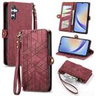 For Samsung Galaxy A71 Geometric Zipper Wallet Side Buckle Leather Phone Case(Red) - 1