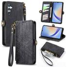 For Samsung Galaxy A21S Geometric Zipper Wallet Side Buckle Leather Phone Case(Black) - 1