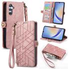 For Samsung Galaxy A22 4G Geometric Zipper Wallet Side Buckle Leather Phone Case(Pink) - 1
