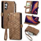 For Samsung Galaxy A25 5G Geometric Zipper Wallet Side Buckle Leather Phone Case(Brown) - 1