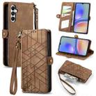Samsung Galaxy A05s Geometric Zipper Wallet Side Buckle Leather Phone Case(Brown) - 1