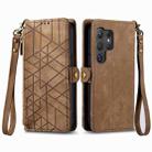 For Samsung Galaxy S24 Ultra 5G Geometric Zipper Wallet Side Buckle Leather Phone Case(Brown) - 2