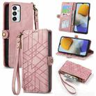 For Samsung Galaxy M23 Geometric Zipper Wallet Side Buckle Leather Phone Case(Pink) - 1