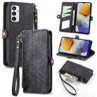 For Samsung Galaxy M23 Geometric Zipper Wallet Side Buckle Leather Phone Case(Black) - 1