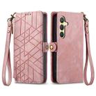 For Samsung Galaxy S25 5G Geometric Zipper Wallet Side Buckle Leather Phone Case(Pink) - 2
