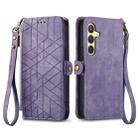 For Samsung Galaxy S25 5G Geometric Zipper Wallet Side Buckle Leather Phone Case(Purple) - 2