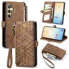 For Samsung Galaxy S25+ 5G Geometric Zipper Wallet Side Buckle Leather Phone Case(Brown) - 1
