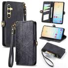 For Samsung Galaxy S25+ 5G Geometric Zipper Wallet Side Buckle Leather Phone Case(Black) - 1