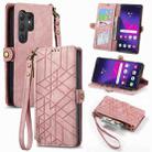 For Samsung Galaxy S25 Ultra 5G Geometric Zipper Wallet Side Buckle Leather Phone Case(Pink) - 1