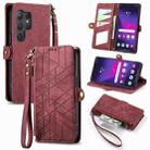 For Samsung Galaxy S25 Ultra 5G Geometric Zipper Wallet Side Buckle Leather Phone Case(Red) - 1