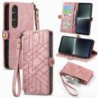 For Sony Xperia 1 V Geometric Zipper Wallet Side Buckle Leather Phone Case(Pink) - 1