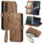 For Sony Xperia 1 V Geometric Zipper Wallet Side Buckle Leather Phone Case(Brown) - 1