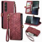 For Sony Xperia 5 III Geometric Zipper Wallet Side Buckle Leather Phone Case(Red) - 1